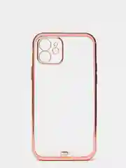 Розовый чехол силиконовый с золотым ободком iPhone 12