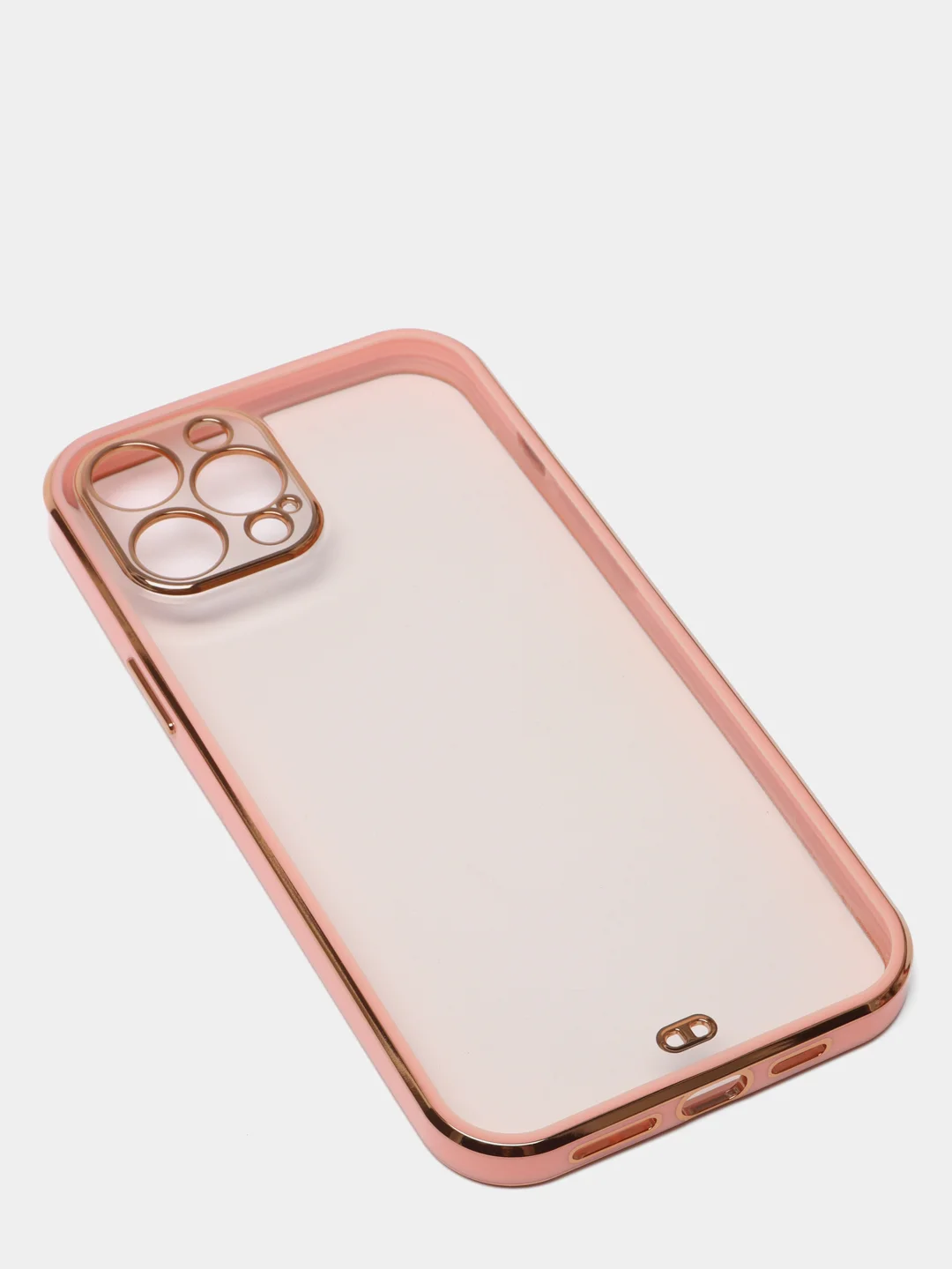 Розовый чехол прозрачный с золотыми краями iPhone 12 Pro Max