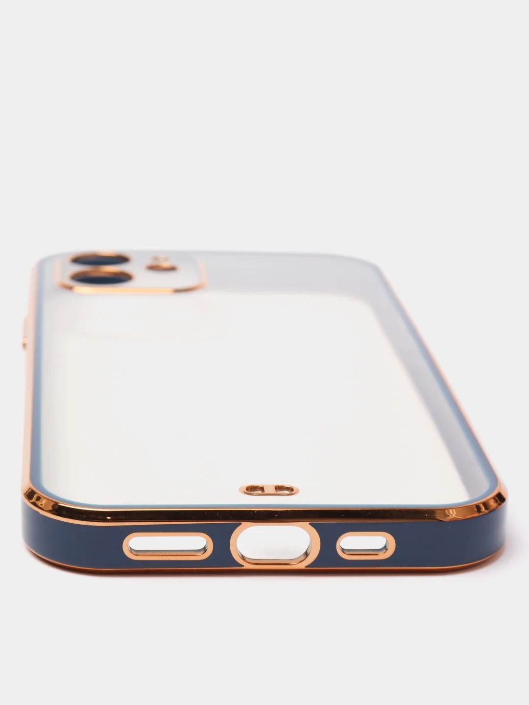 Синий чехол силиконовый с золотым ободком iPhone 12