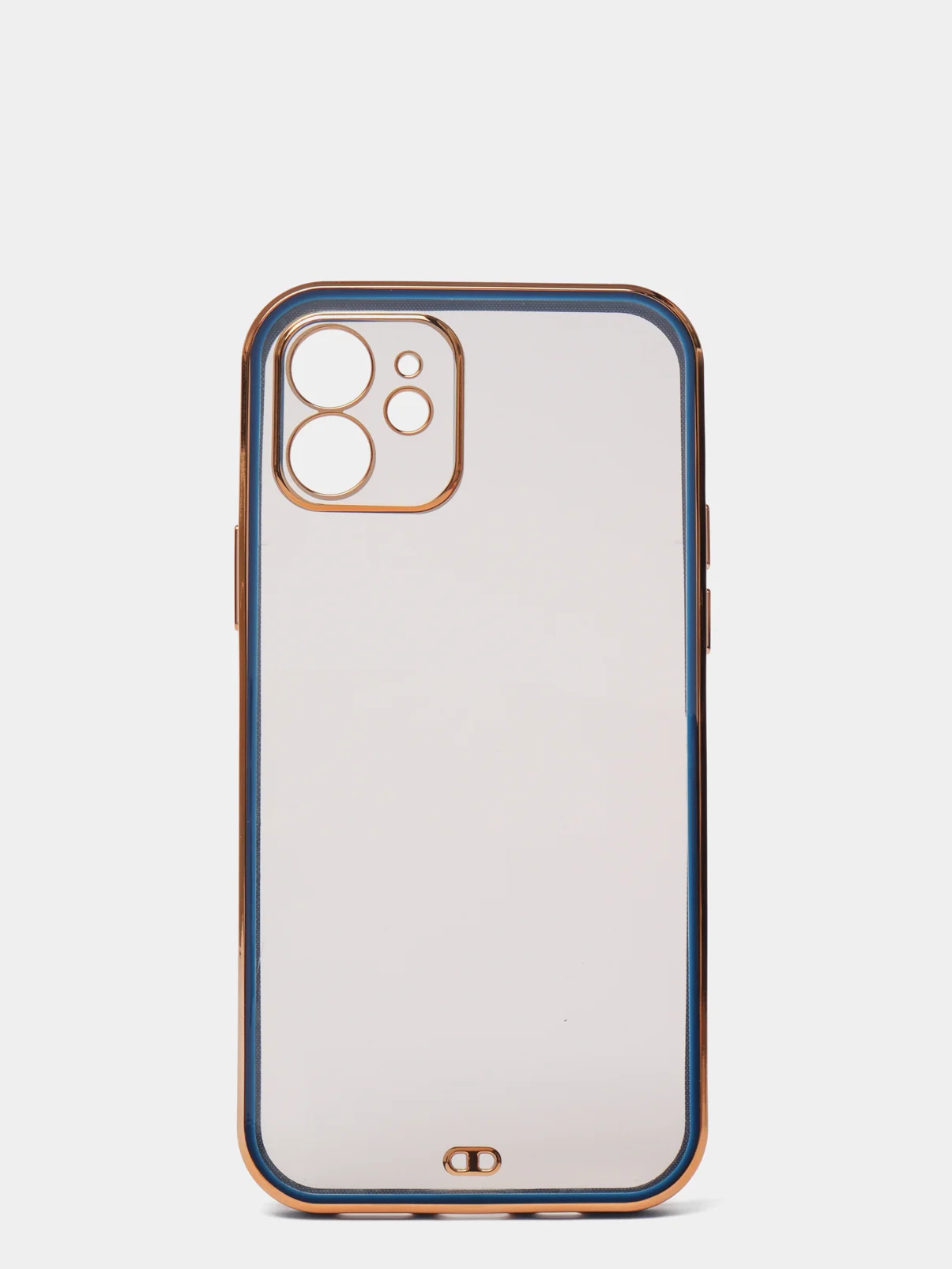 Синий чехол силиконовый с золотым ободком iPhone 12