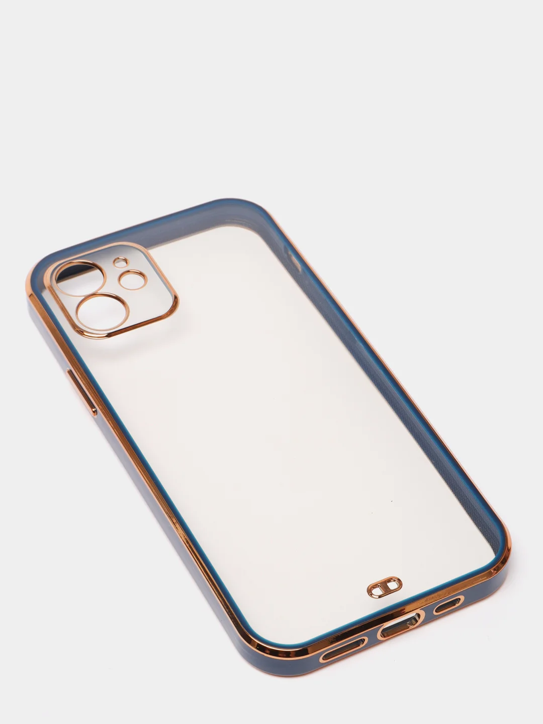 Синий чехол силиконовый с золотым ободком iPhone 12