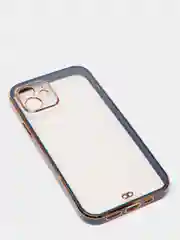 Синий чехол силиконовый с золотым ободком iPhone 12