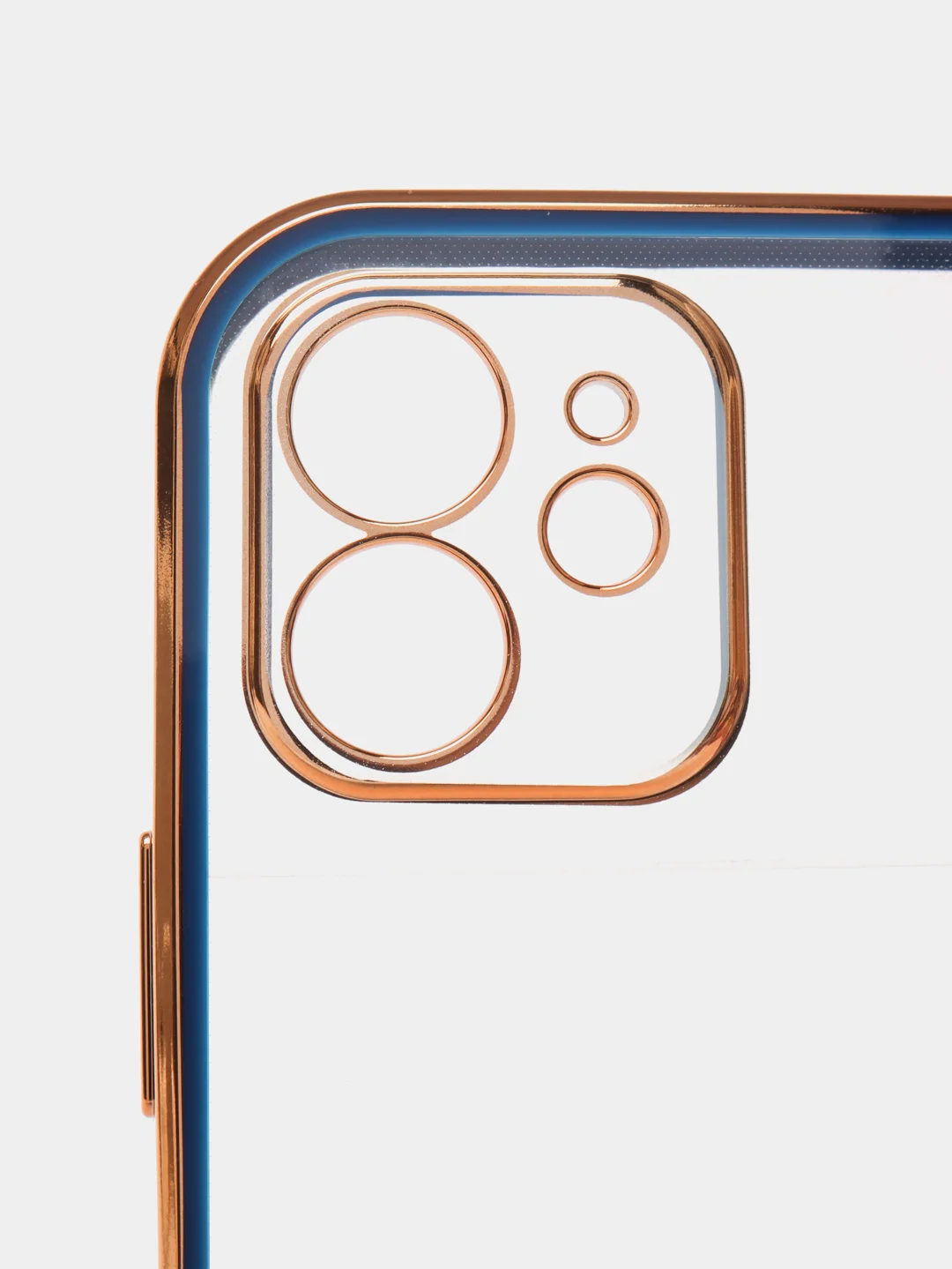 Синий чехол силиконовый с золотым ободком iPhone 12
