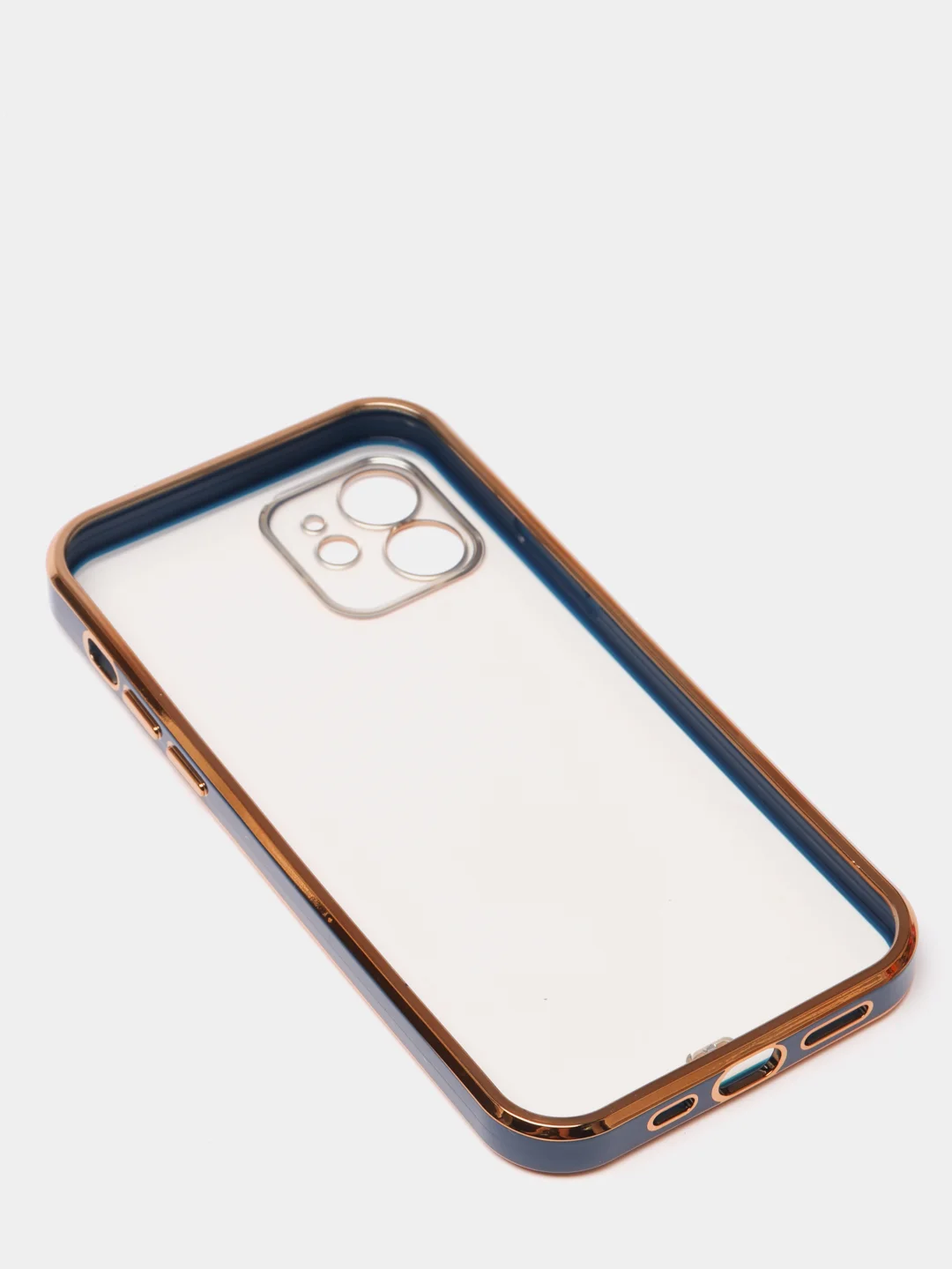 Синий чехол силиконовый с золотым ободком iPhone 12