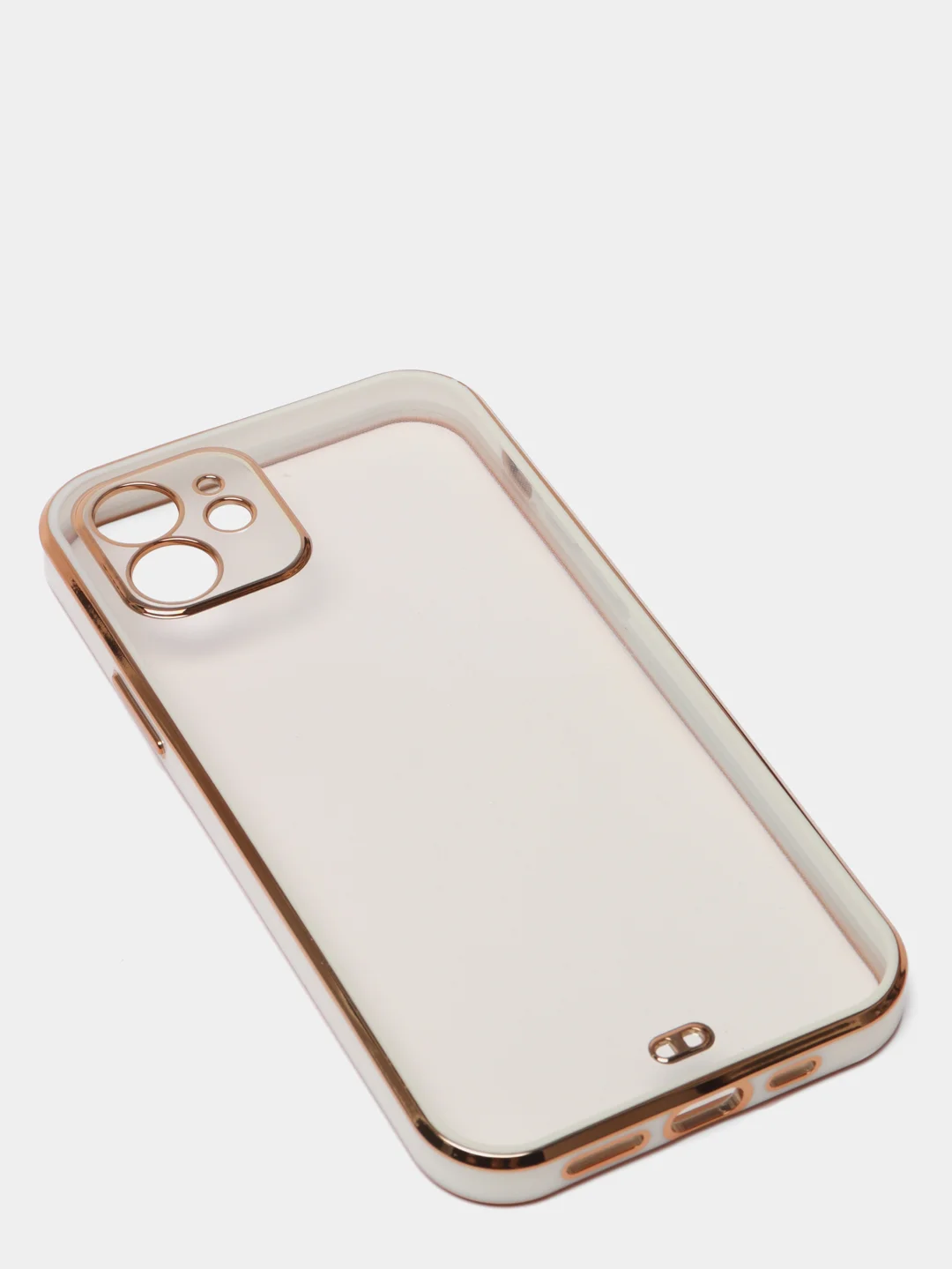 Белый чехол силиконовый с золотым ободком iPhone 12