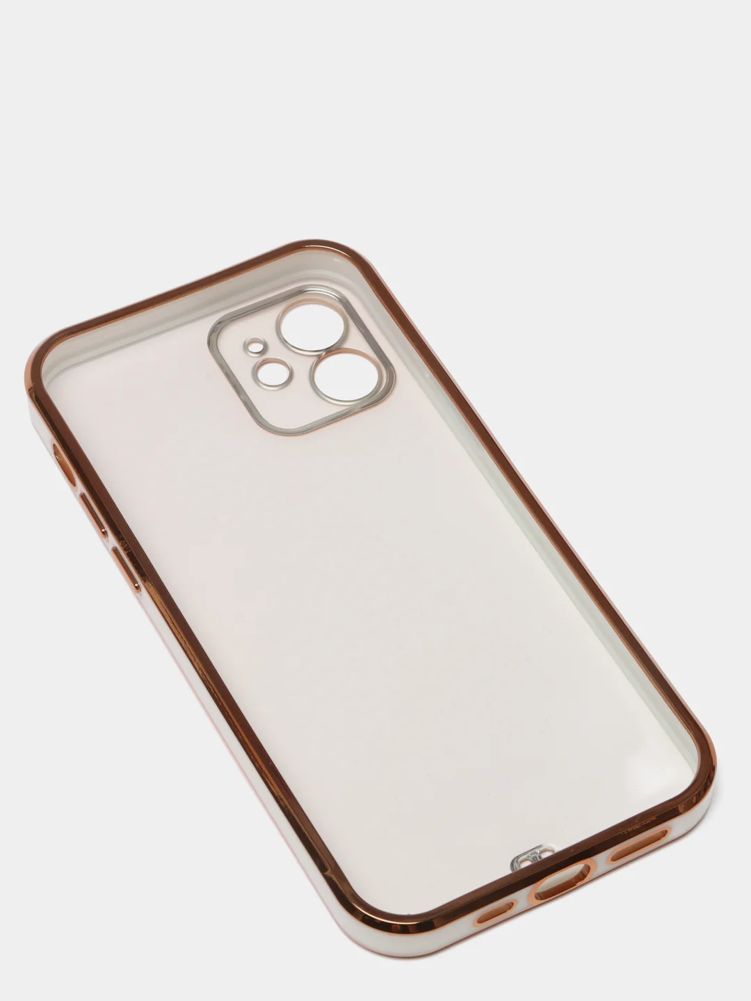 Белый чехол силиконовый с золотым ободком iPhone 12