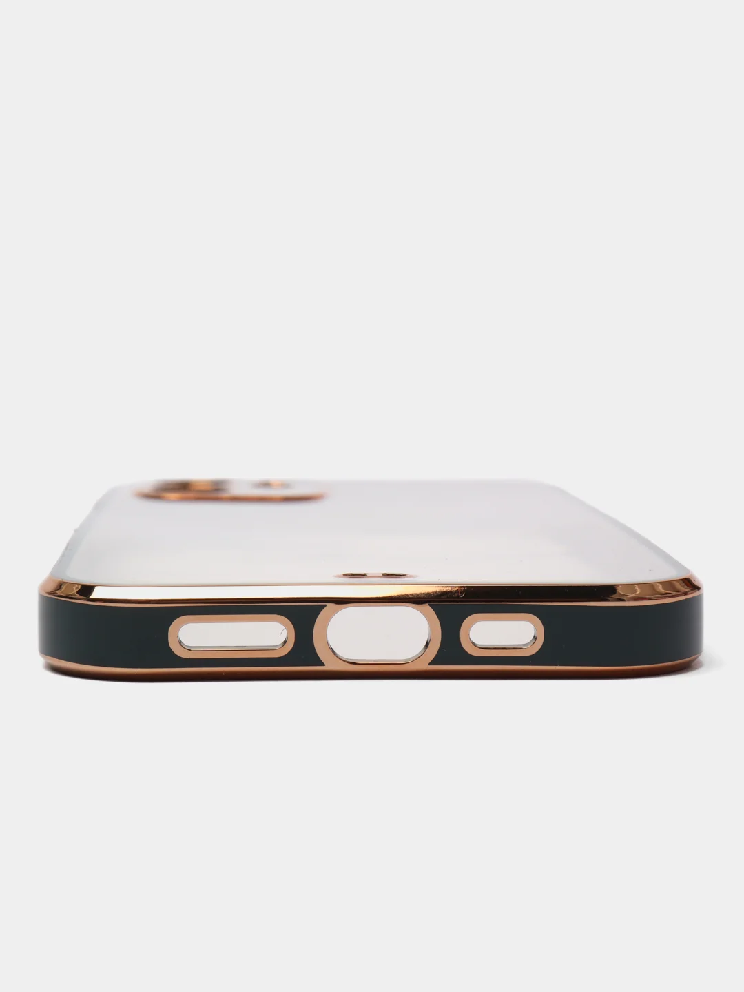 Зеленый чехол силиконовый с золотым ободком iPhone 12
