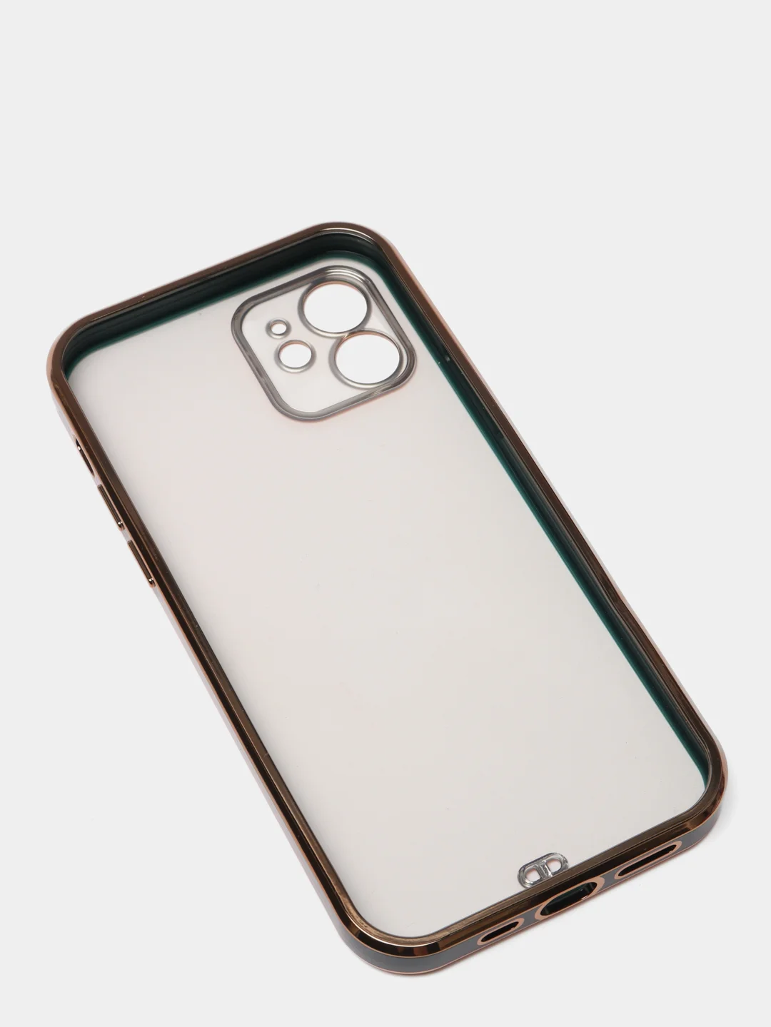 Зеленый чехол силиконовый с золотым ободком iPhone 12