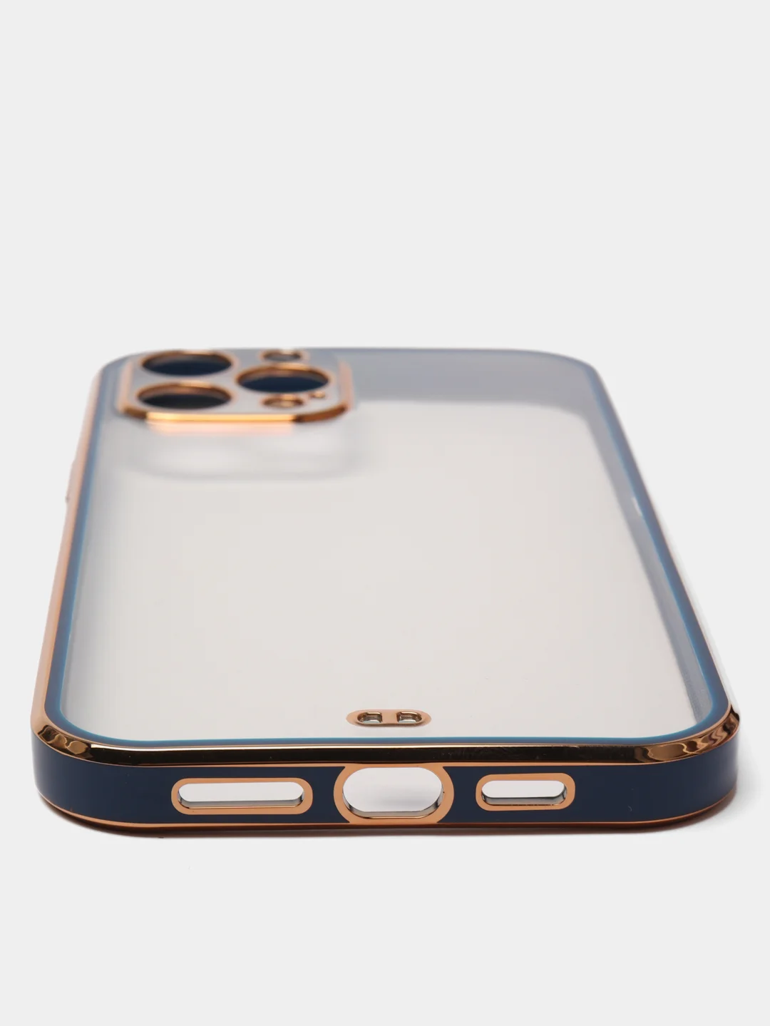 Синий чехол прозрачный с золотыми краями iPhone 12 Pro Max