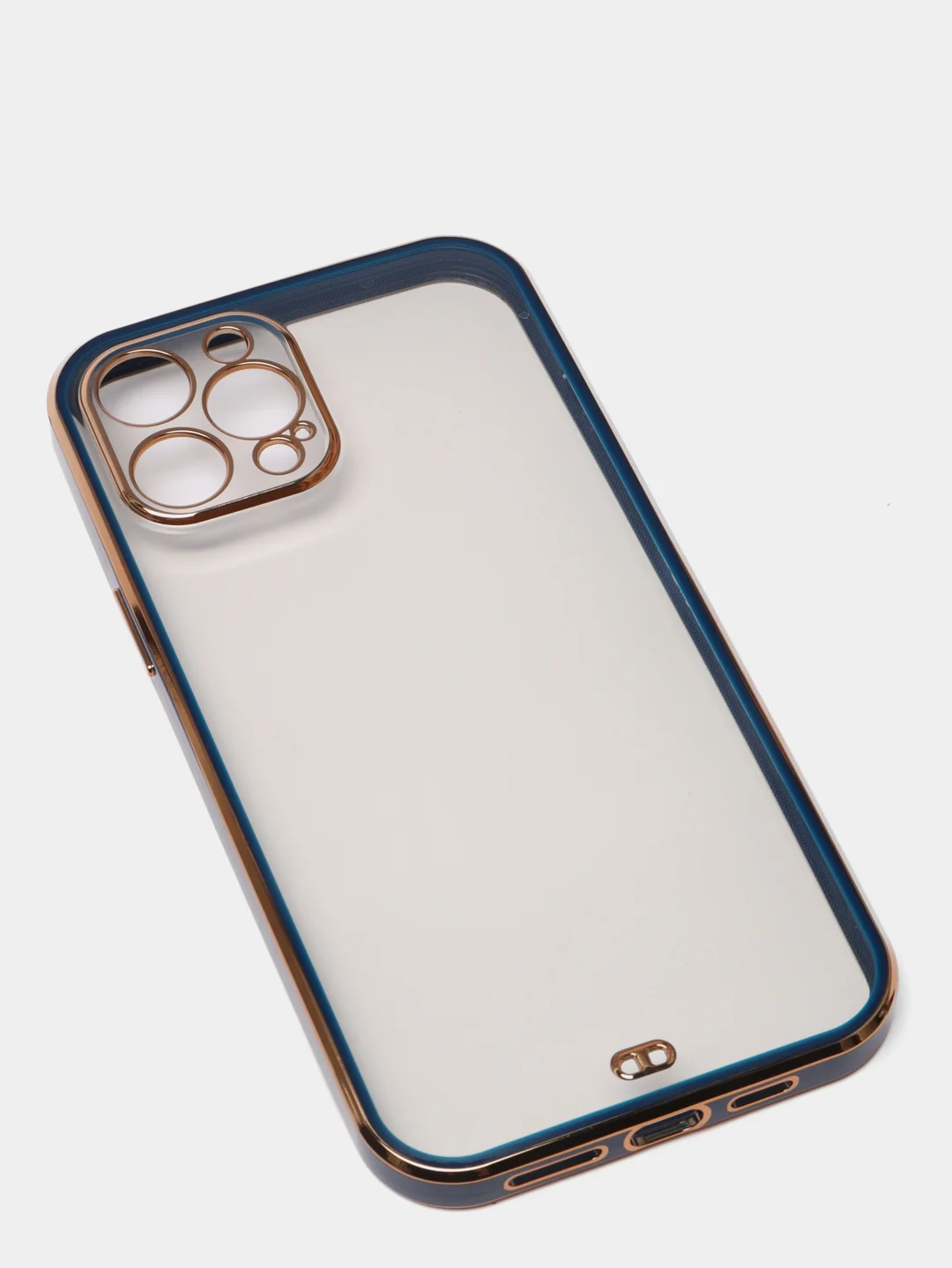 Синий чехол прозрачный с золотыми краями iPhone 12 Pro Max