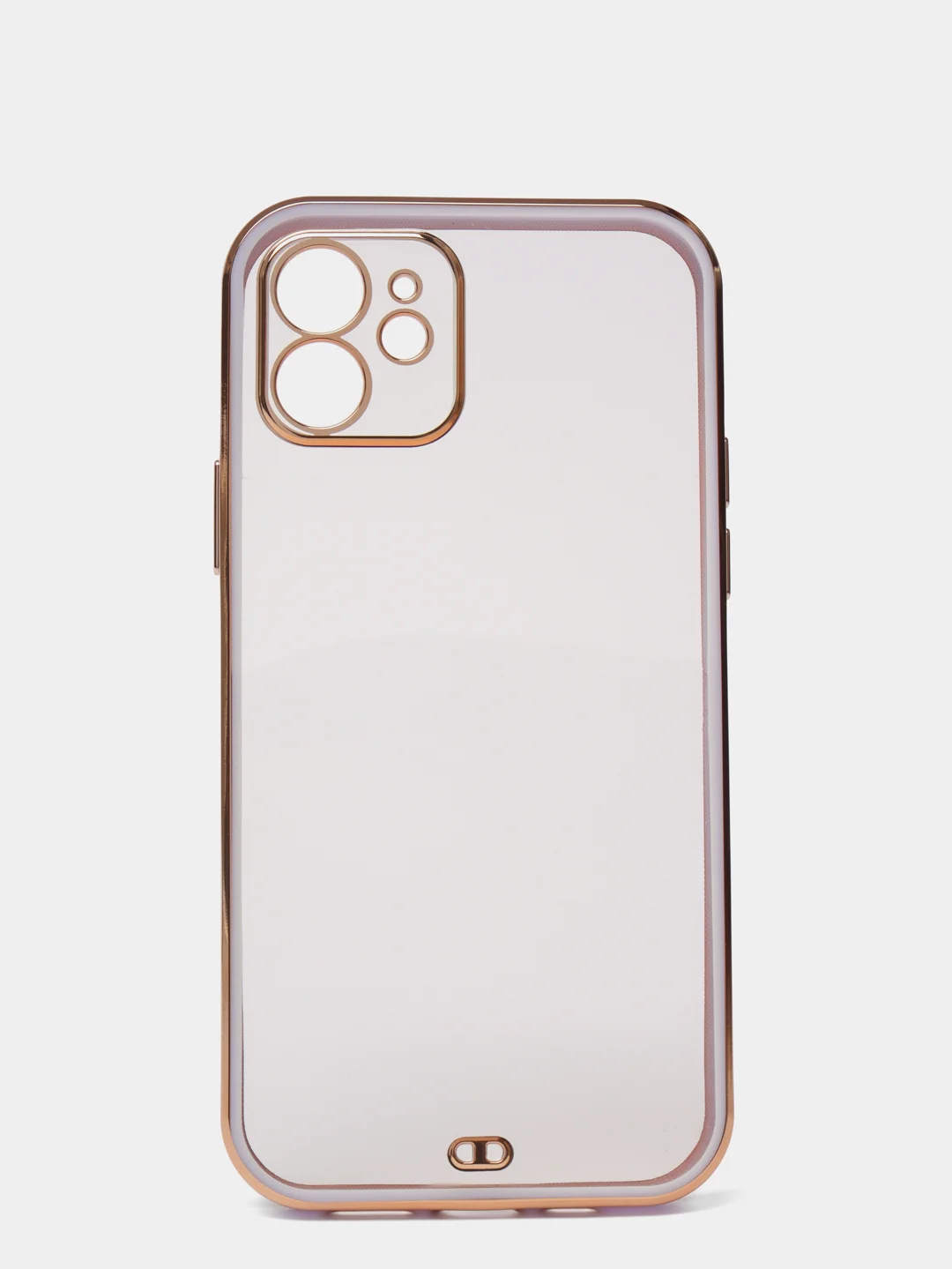 Сиреневый чехол силиконовый с золотым ободком iPhone 12