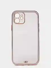 Сиреневый чехол силиконовый с золотым ободком iPhone 12