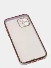 Сиреневый чехол силиконовый с золотым ободком iPhone 12