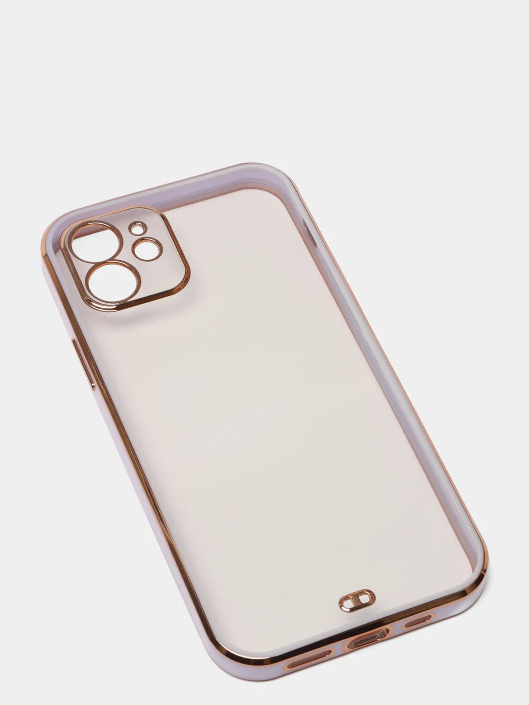 Сиреневый чехол силиконовый с золотым ободком iPhone 12
