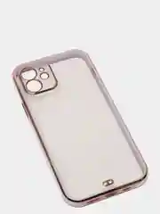 Сиреневый чехол силиконовый с золотым ободком iPhone 12