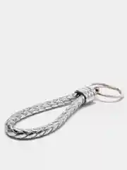 Серебряный кожаный плетеный брелок для ключей