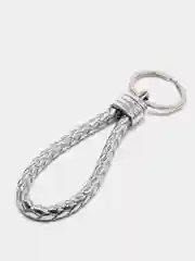 Серебряный кожаный плетеный брелок для ключей