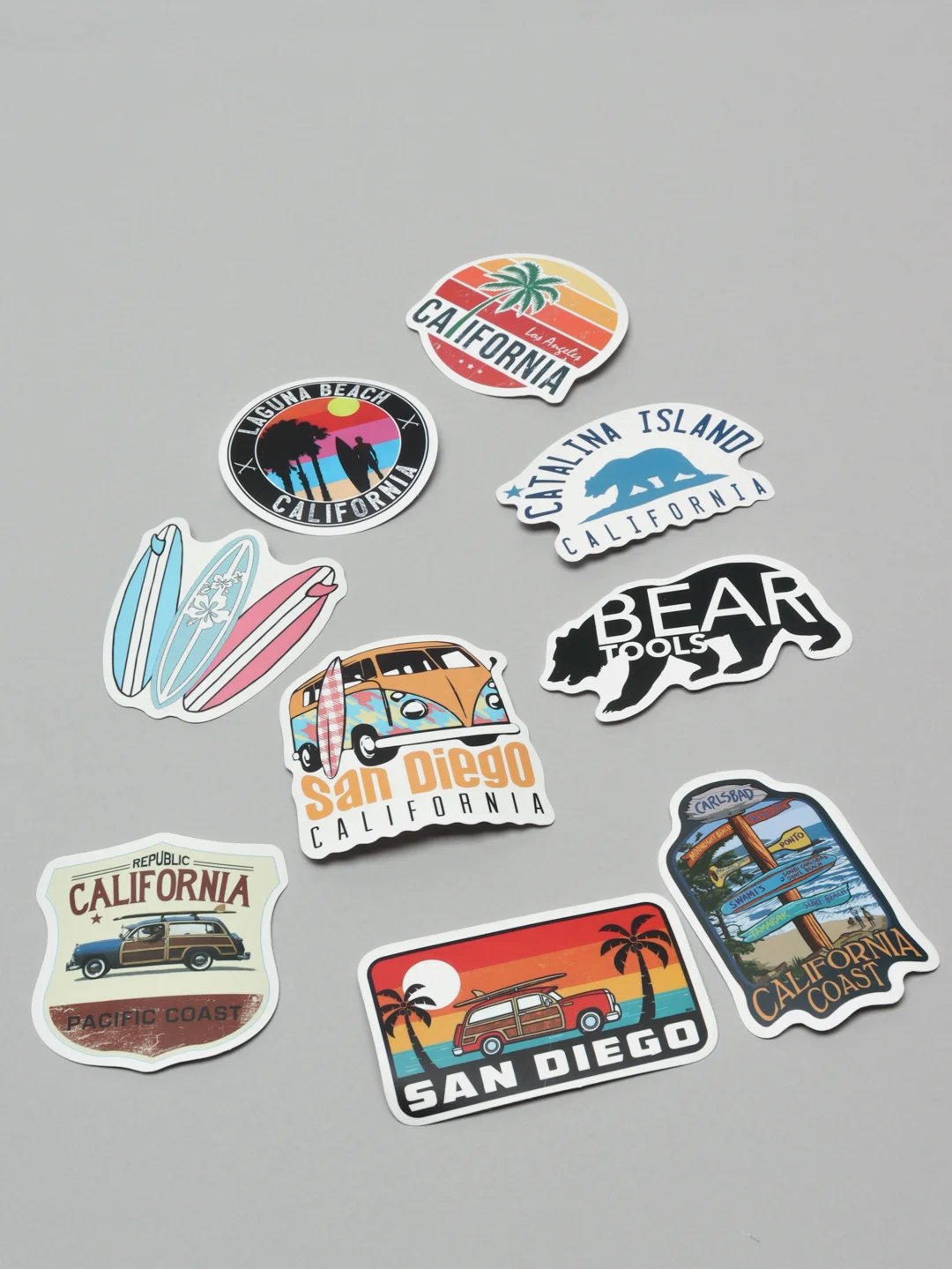 Стикеры California (Калифорния), 50 штук (наклейки лето, серфинг, путешествие, америка)