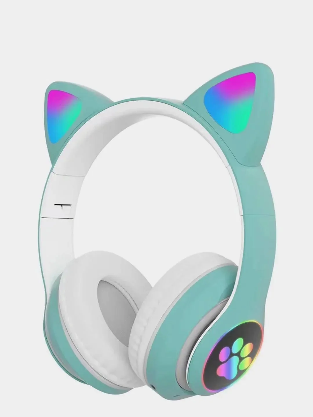 Бирюзовый беспроводные Bluetooth наушники с кошачьими светящимися ушками Cat Ear