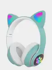 Бирюзовый беспроводные Bluetooth наушники с кошачьими светящимися ушками Cat Ear