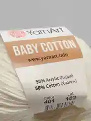 Кремовый пряжа YarnArt Baby Cotton, хлопок, акрил, 50 г, 165 м