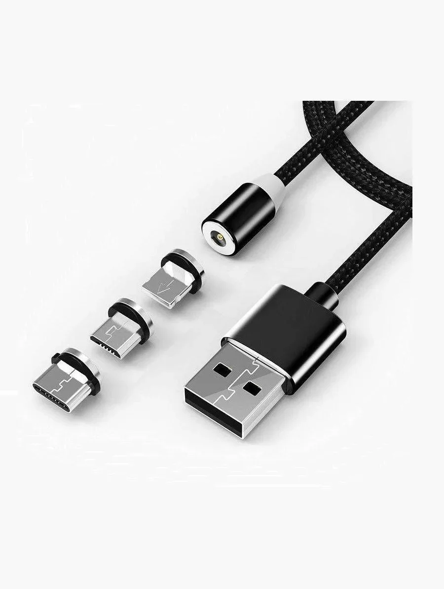 Серебряный магнитный кабель без разъема 3А, разъёмы MicroUSB, Type-C, Lightning для Андроид, iPhone