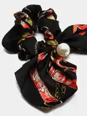 Черный резинка-бант для волос с жемчугом, резинка с платком
