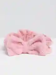 Розовый повязка на голову косметическая, плюшевая, с бантом