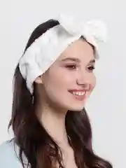 Белый повязка на голову косметическая, плюшевая, с бантом