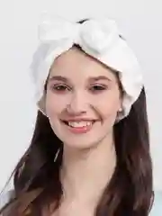 Белый повязка на голову косметическая, плюшевая, с бантом