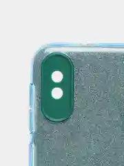 Голубой чехол Samsung Galaxy A10 блестящий, Самсунг Галакси А10 с защитой камеры