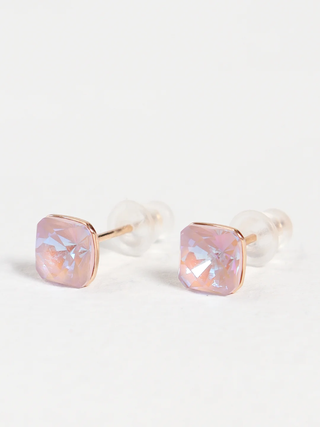Пудровый серьги-гвоздики Swarovski (квадрат), Xuping