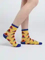 Желтый женские носки с фруктами