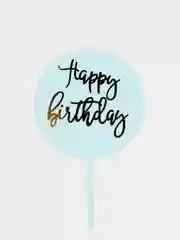 Голубой топпер для оформления торта "Happy Birthday" круг