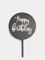 Черный топпер для оформления торта "Happy Birthday" круг