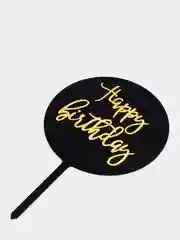 Черный топпер для оформления торта "Happy Birthday" круг