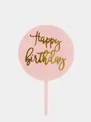 Розовый топпер для оформления торта "Happy Birthday" круг