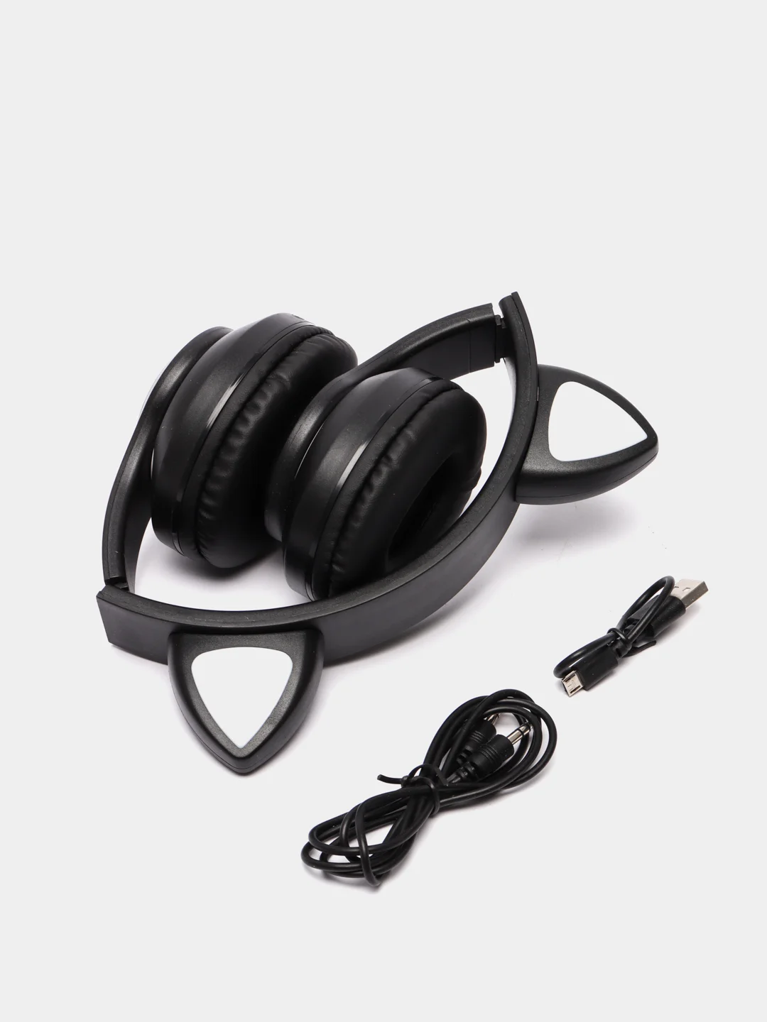 Черный беспроводные Bluetooth наушники с кошачьими светящимися ушками Cat Ear
