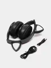 Черный беспроводные Bluetooth наушники с кошачьими светящимися ушками Cat Ear