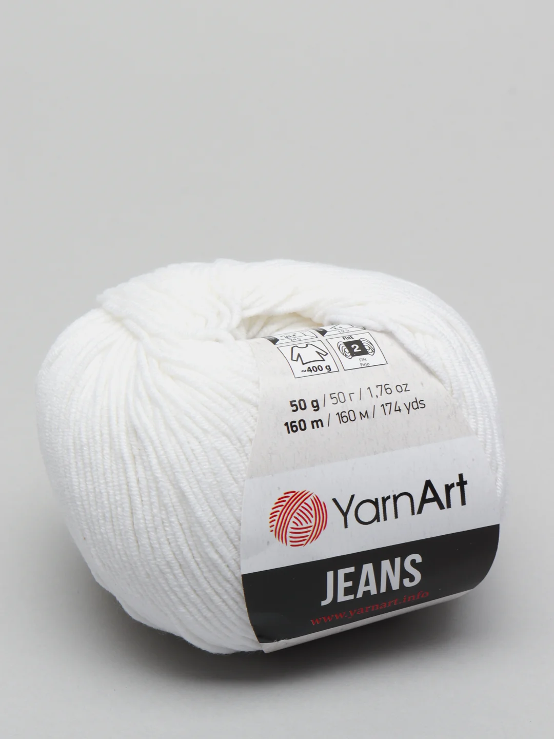 Белый пряжа YarnArt Jeans, 50 г, 160 м