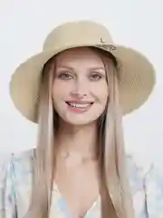 Бежевый летняя женская соломенная шляпа-панама с вышитой надписью Happy every day