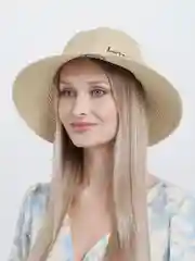 Бежевый летняя женская соломенная шляпа-панама с вышитой надписью Happy every day