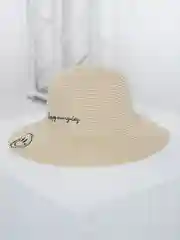 Бежевый летняя женская соломенная шляпа-панама с вышитой надписью Happy every day