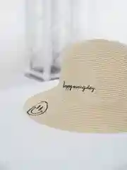 Бежевый летняя женская соломенная шляпа-панама с вышитой надписью Happy every day