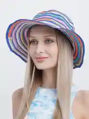 Синий меланж женская шляпа в полоску, соломенная
