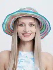 Салатовый женская шляпа в полоску, соломенная