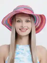 Тёмно-бордовый женская шляпа в полоску, соломенная