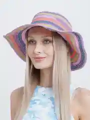 Сиреневый женская шляпа в полоску, соломенная