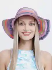 Сиреневый женская шляпа в полоску, соломенная