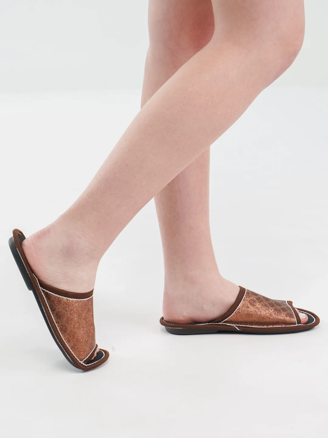 Коричневый тапочки домашние, женские, с открытым носом, Soft Slippers, 4 цвета